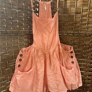 Free People Coral Linen short jumpsuit